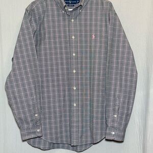 Ralph Lauren Men's 100% Cotton Black and Pink Plaid Pink Pony Classic Fit Shirt